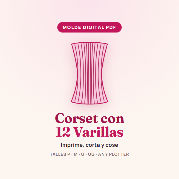 Portada del Molde de Corset con 12 Varillas, talles P, M, G y GG